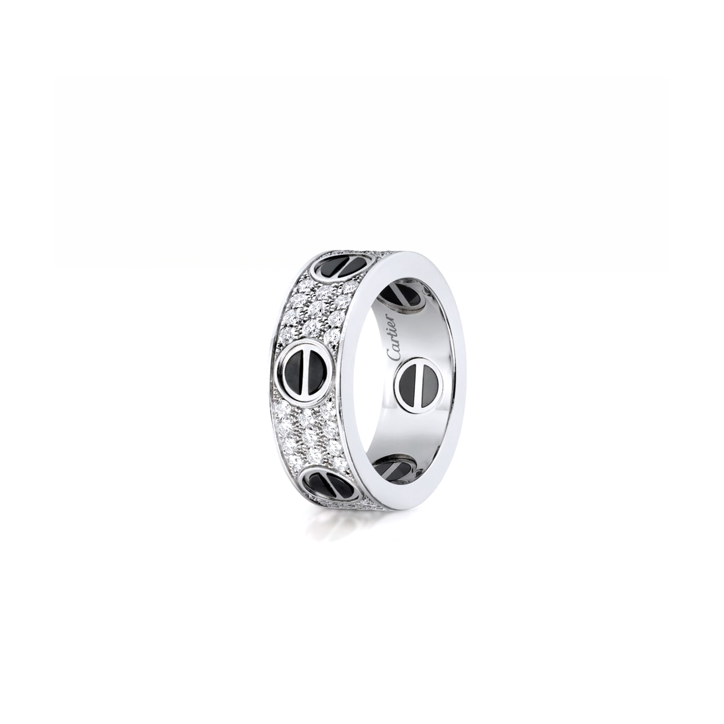 Ca*t*er love white gold ring, classic model, paved, ceramic b4207600